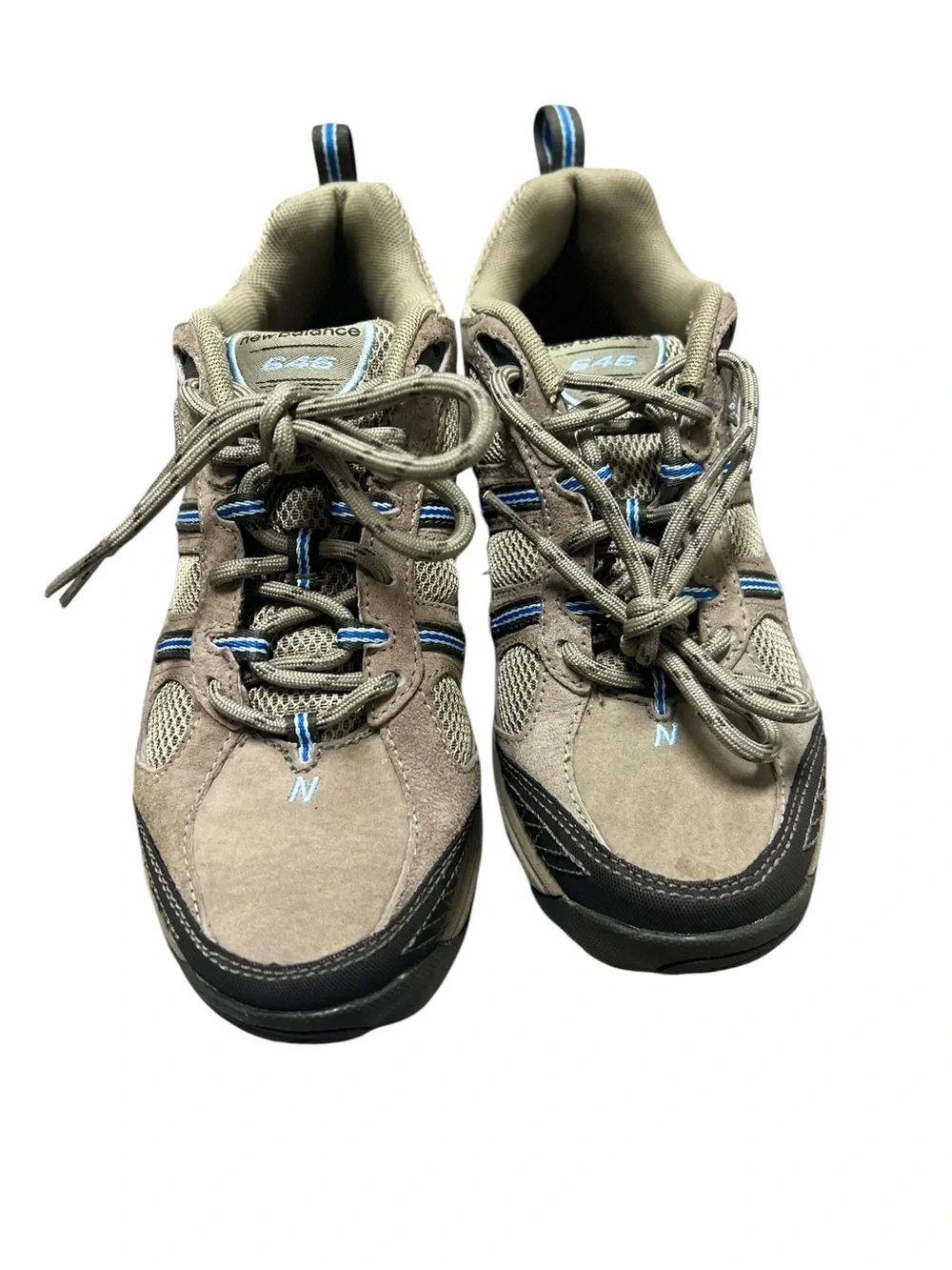 New Balance 646 Hiking Trail Walking Shoes Womens Size 9 Beige Blue Suede Mesh